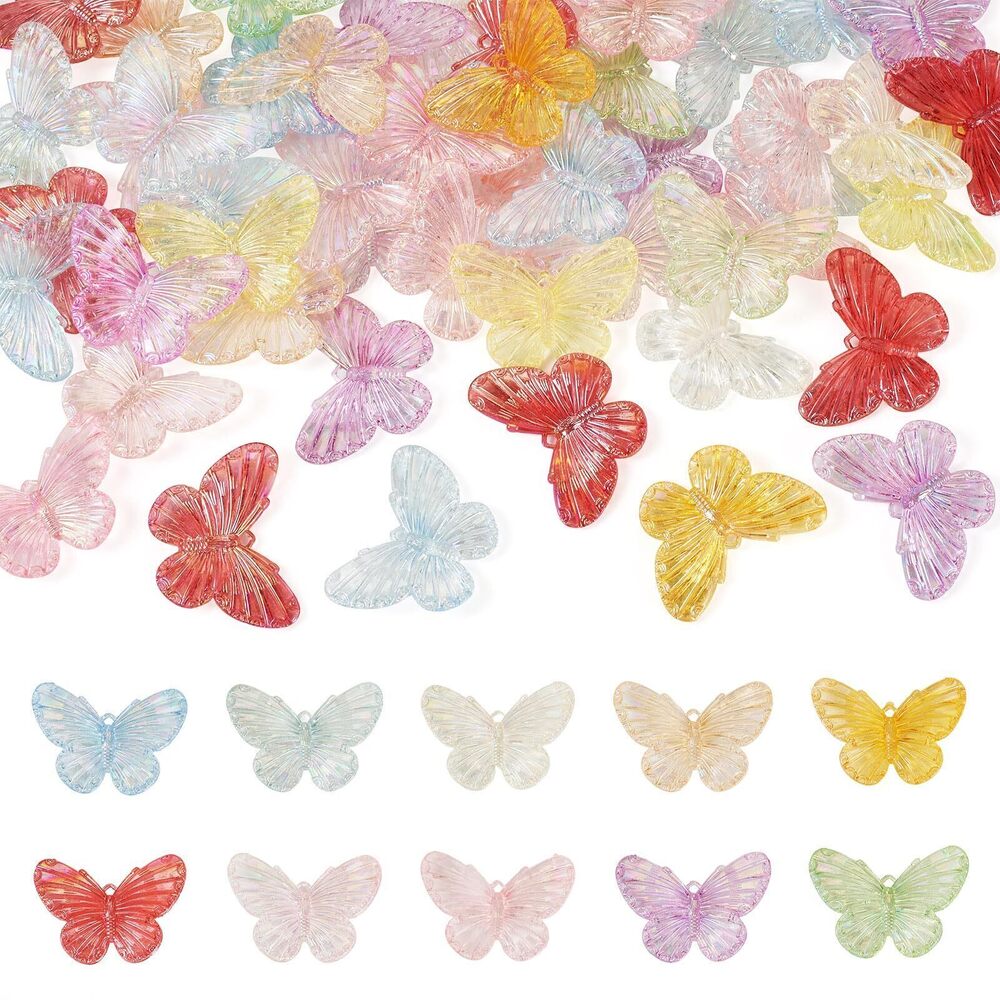 4441 100Pcs Acrylic Butterfly Charms Pendants Transparent Butterfly Dangle